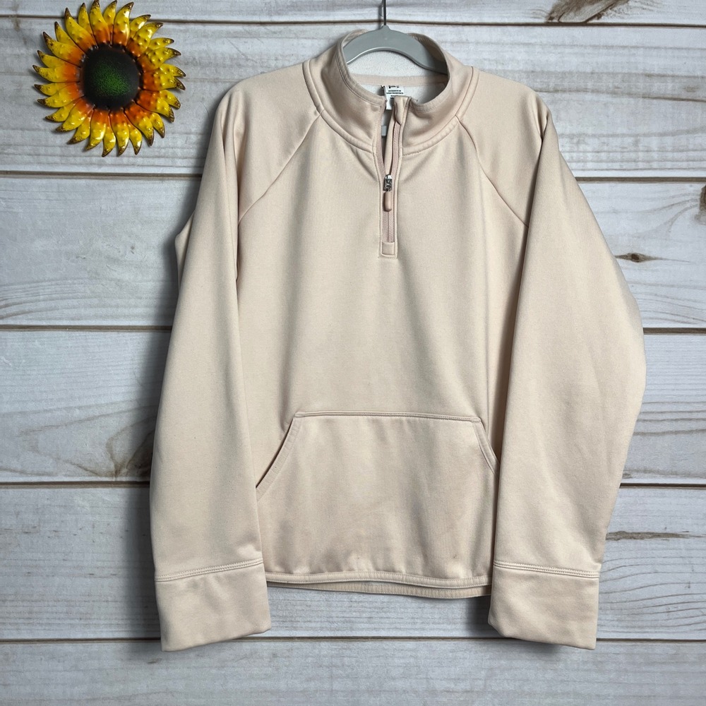 Athleta Girl Pullover Sweatshirt Peach Quarter Zip Thumb Holes Kids L/12